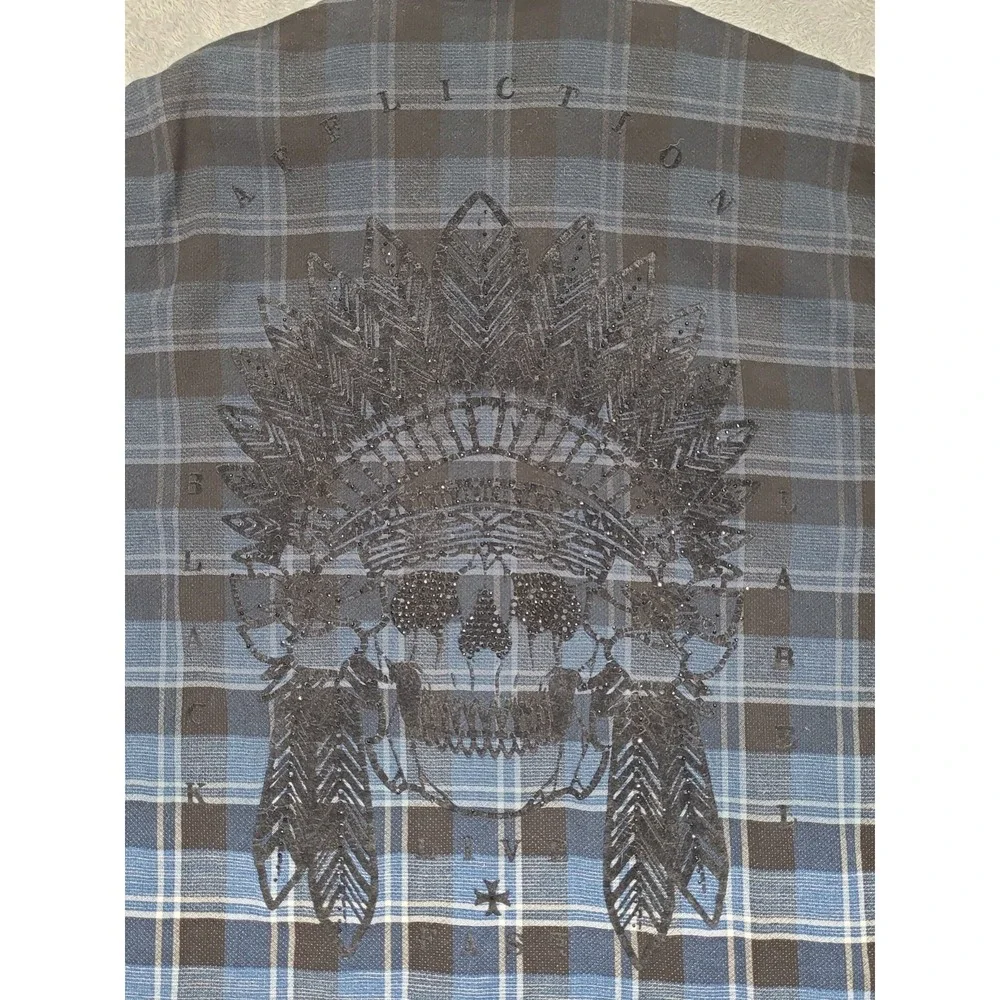 VTG Affiliation Mens Button Up Shirt Black Label Long Sleeve Plaid‎ Blue 2XL